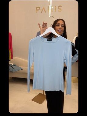 Aleeza Paris Soft Baby Blue Long Sleeve Crewneck Top